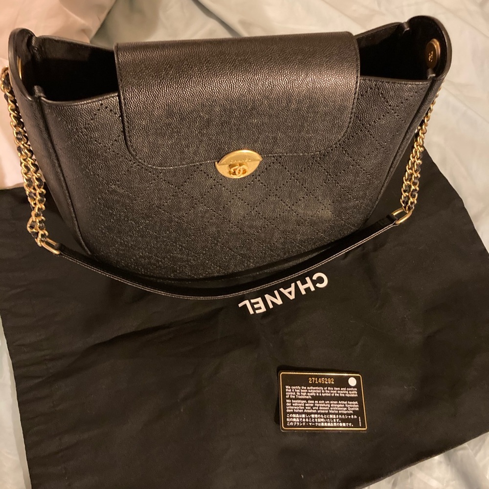Chanel Black Small Caviar Perforated Calfskin Hobo
